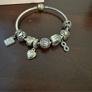 Pandora Silver 9 Charm Bangle Bracelet Medium
